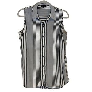 Express Womens‎ Sleeveless Blouse Gray White Striped Medium Top Shirt
